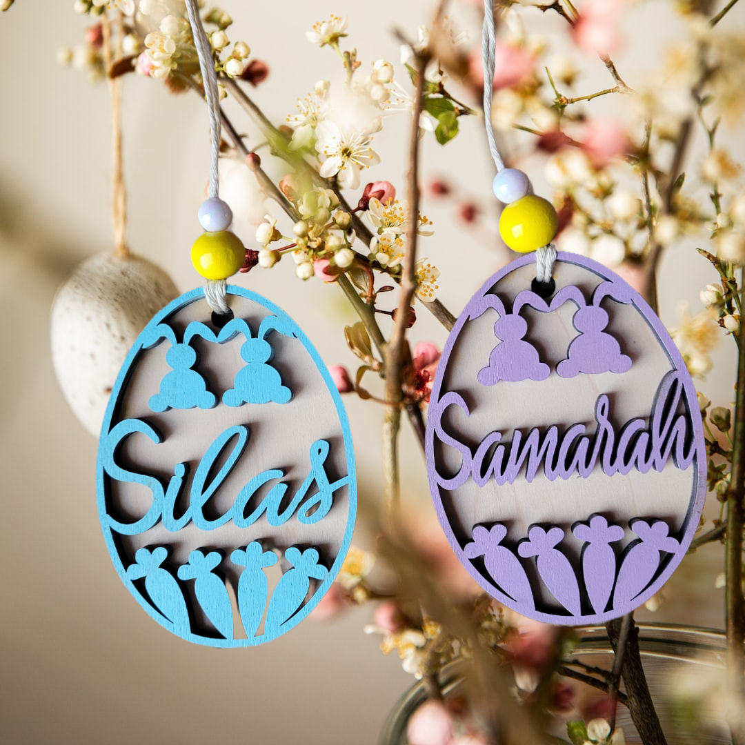 Custom Easter Basket Name Tag: Laser Cut Bunny & Carrots - Image 2