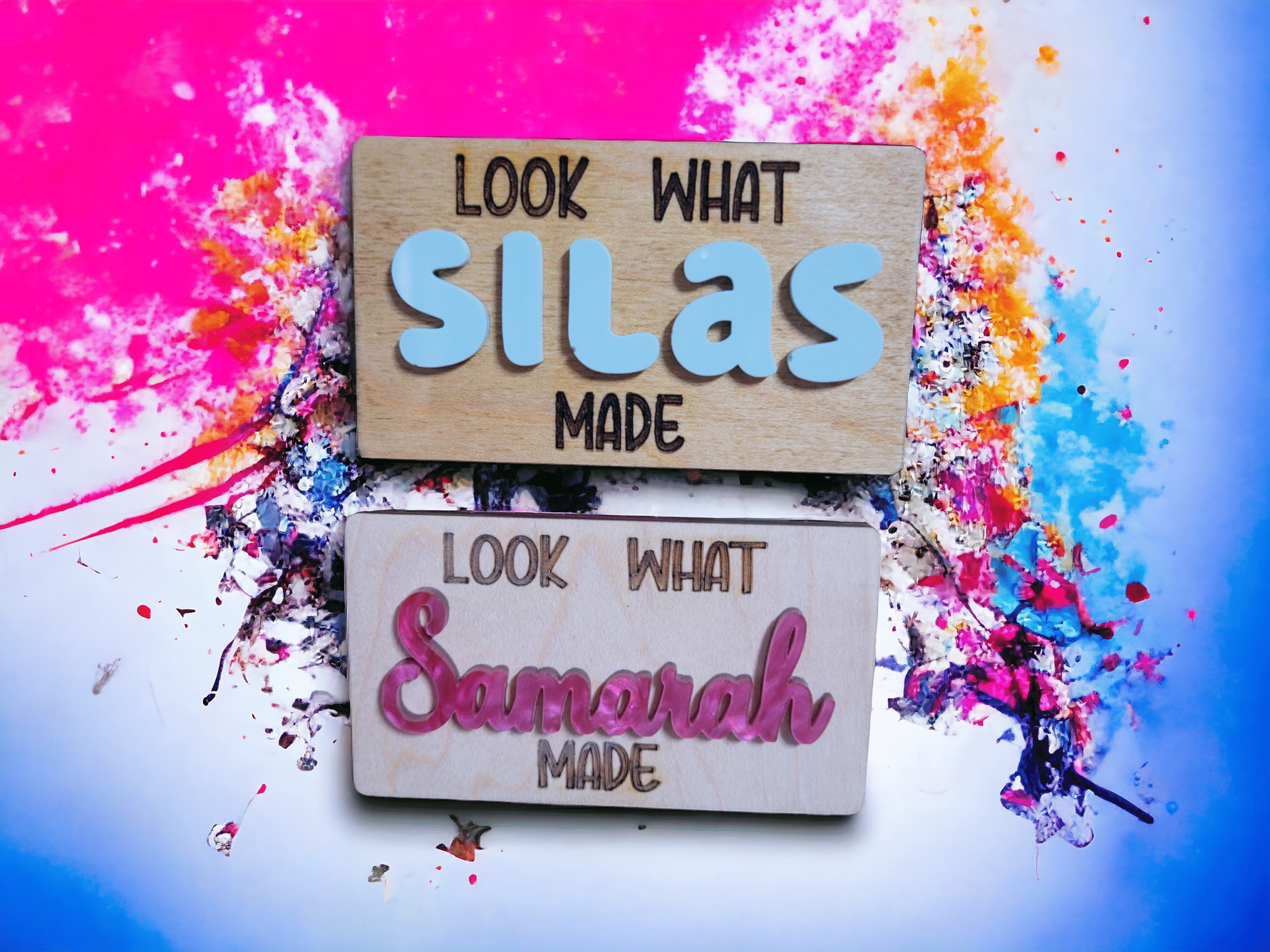 Custom Kids Artwork Fridge Magnet: 3D Wood Name - Image 2