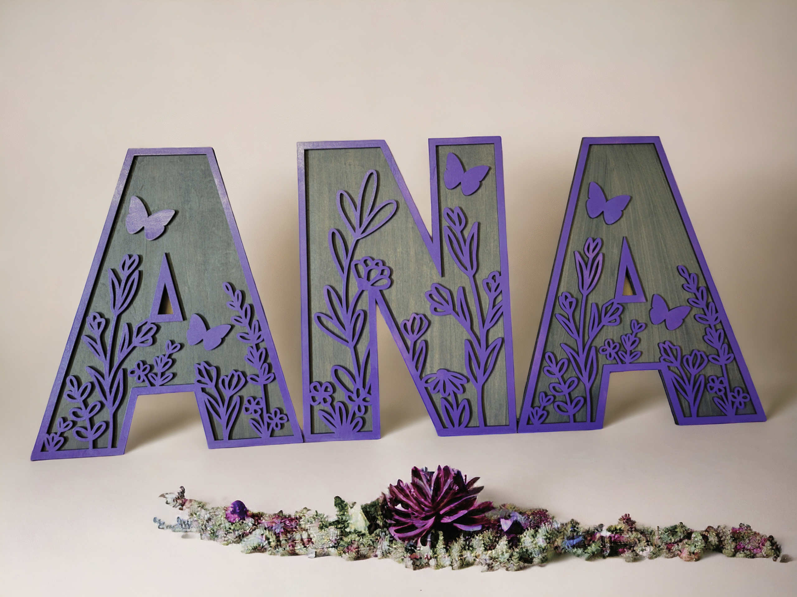 3D Wild Flower Wood Letters: Custom Nursery Name Sign