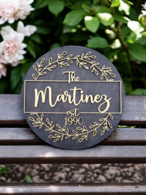 Custom Round Family Name Sign, Wood Wedding Gift