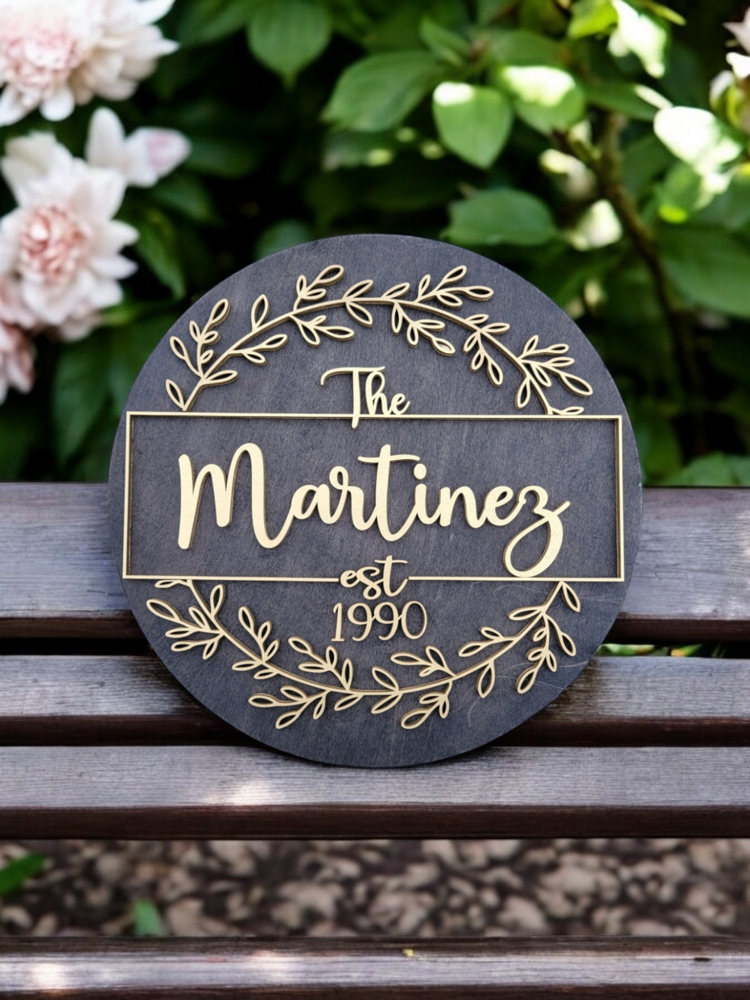 Custom Round Family Name Sign, Wood Wedding Gift